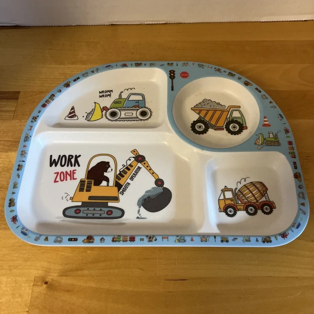 Vintage Child's Work Zone Construction Divided Feeding Tray Plate